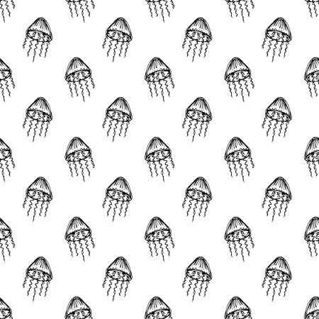 Seamless pattern with hand drawn jellyfish Sea animal Cute marine underwater creature Medusa For...