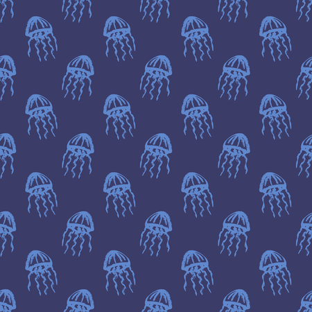 Seamless pattern with hand drawn jellyfish Sea animal Cute marine underwater creature Medusa For...