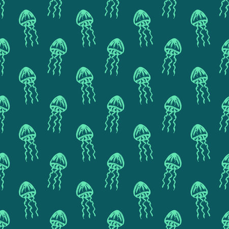 Seamless pattern with hand drawn jellyfish Sea animal Cute marine underwater creature Medusa For...