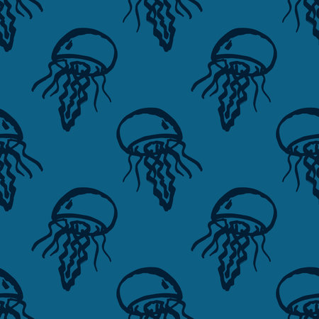Seamless pattern with hand drawn jellyfish Sea animal Cute marine underwater creature Medusa For...
