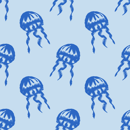 Seamless pattern with hand drawn jellyfish Sea animal Cute marine underwater creature Medusa For...