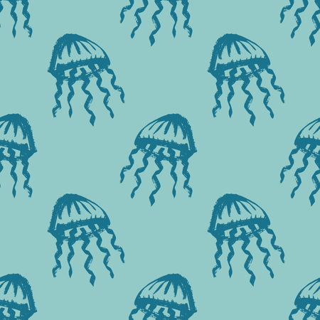 Seamless pattern with hand drawn jellyfish Sea animal Cute marine underwater creature Medusa For...