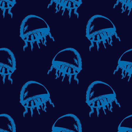 Seamless pattern with hand drawn jellyfish Sea animal Cute marine underwater creature Medusa For...