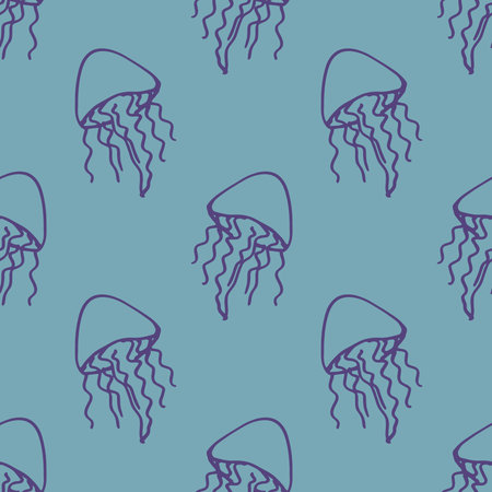Seamless pattern with hand drawn jellyfish Sea animal Cute marine underwater creature Medusa For...