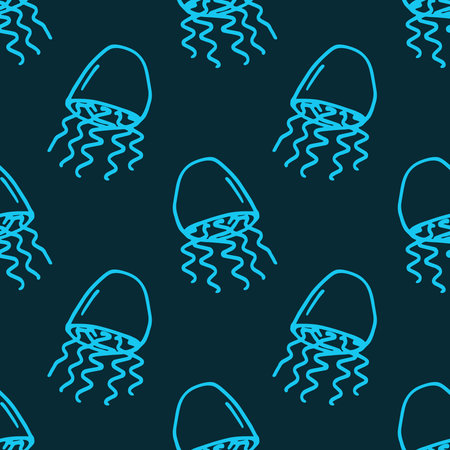 Seamless pattern with hand drawn jellyfish Sea animal Cute marine underwater creature Medusa For...