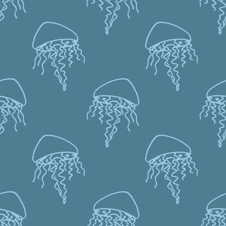 Seamless pattern with hand drawn jellyfish Sea animal Cute marine underwater creature Medusa For...