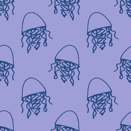 Seamless pattern with hand drawn jellyfish Sea animal Cute marine underwater creature Medusa For...