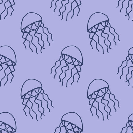 Seamless pattern with hand drawn jellyfish Sea animal Cute marine underwater creature Medusa For...
