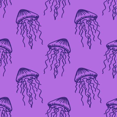Seamless pattern with hand drawn jellyfish Sea animal Cute marine underwater creature Medusa For...