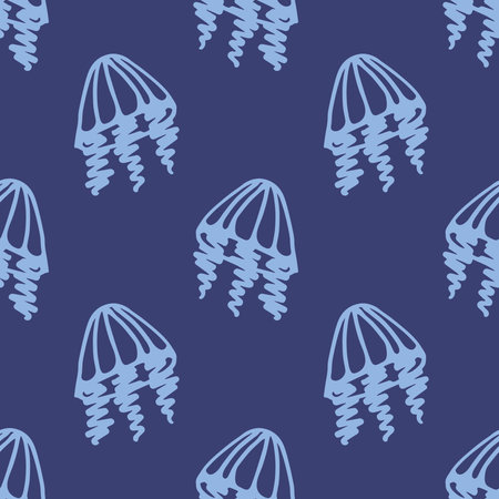 Seamless pattern with hand drawn jellyfish Sea animal Cute marine underwater creature Medusa For...
