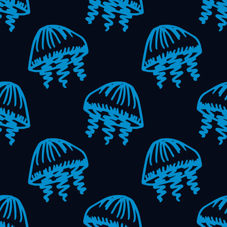 Seamless pattern with hand drawn jellyfish Sea animal Cute marine underwater creature Medusa For...