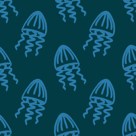 Seamless pattern with hand drawn jellyfish Sea animal Cute marine underwater creature Medusa For...