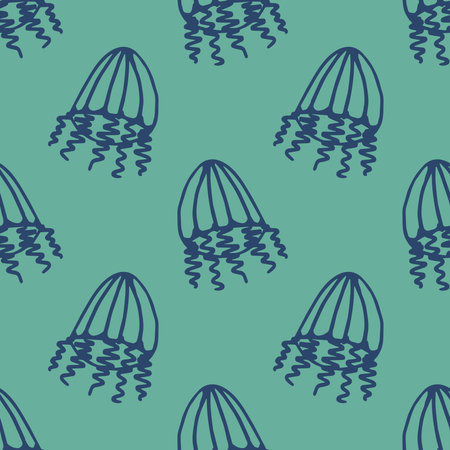 Seamless pattern with hand drawn jellyfish Sea animal Cute marine underwater creature Medusa For...