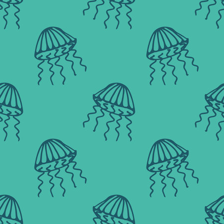 Seamless pattern with hand drawn jellyfish Sea animal Cute marine underwater creature Medusa For...