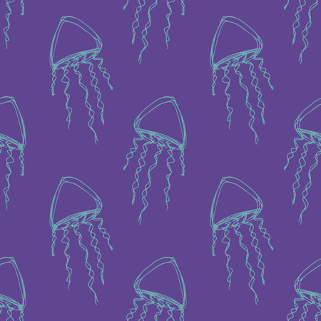 Seamless pattern with hand drawn jellyfish Sea animal Cute marine underwater creature Medusa For...