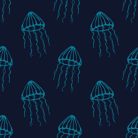 Seamless pattern with hand drawn jellyfish Sea animal Cute marine underwater creature Medusa For...