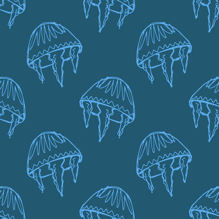 Seamless pattern with hand drawn jellyfish Sea animal Cute marine underwater creature Medusa For...