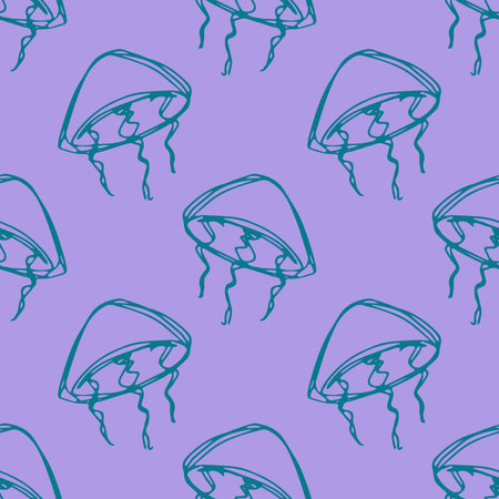 Seamless pattern with hand drawn jellyfish Sea animal Cute marine underwater creature Medusa For...