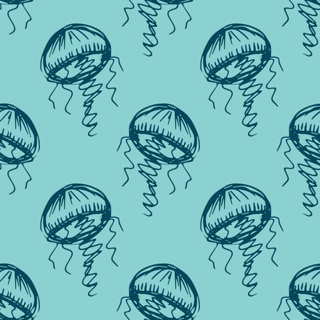 Seamless pattern with hand drawn jellyfish Sea animal Cute marine underwater creature Medusa For...