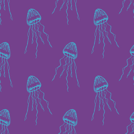 Seamless pattern with hand drawn jellyfish Sea animal Cute marine underwater creature Medusa For...