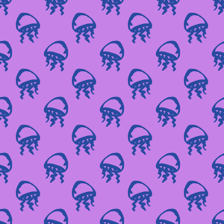 Seamless pattern with hand drawn jellyfish Sea animal Cute marine underwater creature Medusa For...