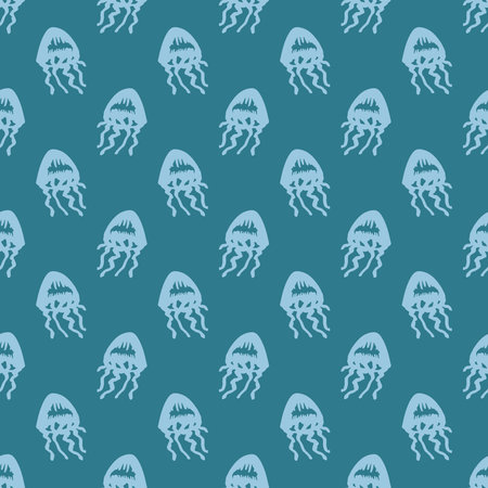 Seamless pattern with hand drawn jellyfish Sea animal Cute marine underwater creature Medusa For...