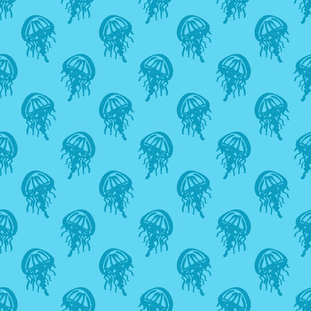 Seamless pattern with hand drawn jellyfish Sea animal Cute marine underwater creature Medusa For...