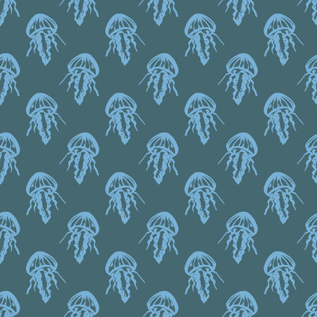 Seamless pattern with hand drawn jellyfish Sea animal Cute marine underwater creature Medusa For...