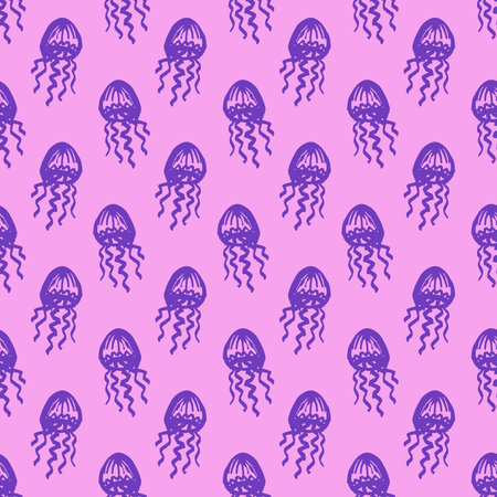 Seamless pattern with hand drawn jellyfish Sea animal Cute marine underwater creature Medusa For...