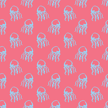 Seamless pattern with hand drawn jellyfish Sea animal Cute marine underwater creature Medusa For...