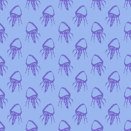 Seamless pattern with hand drawn jellyfish Sea animal Cute marine underwater creature Medusa For...