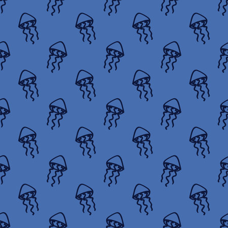 Seamless pattern with hand drawn jellyfish Sea animal Cute marine underwater creature Medusa For...
