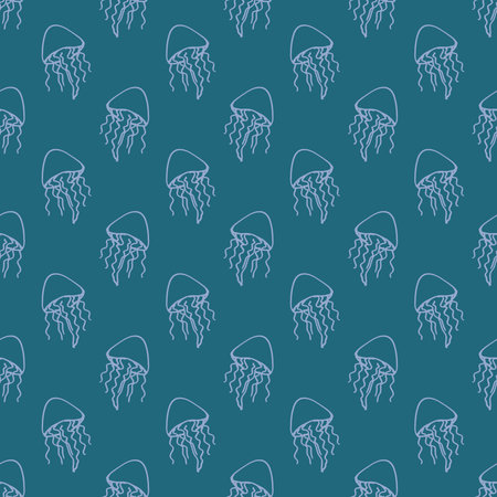 Seamless pattern with hand drawn jellyfish Sea animal Cute marine underwater creature Medusa For...