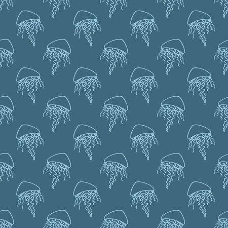 Seamless pattern with hand drawn jellyfish Sea animal Cute marine underwater creature Medusa For...