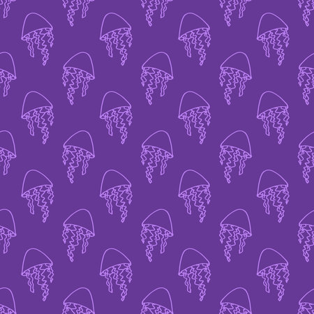 Seamless pattern with hand drawn jellyfish Sea animal Cute marine underwater creature Medusa For...