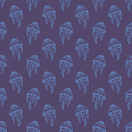 Seamless pattern with hand drawn jellyfish Sea animal Cute marine underwater creature Medusa For...
