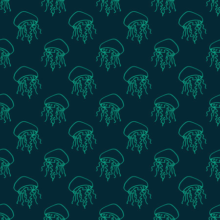 Seamless pattern with hand drawn jellyfish Sea animal Cute marine underwater creature Medusa For...