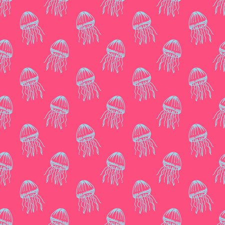Seamless pattern with hand drawn jellyfish Sea animal Cute marine underwater creature Medusa For...