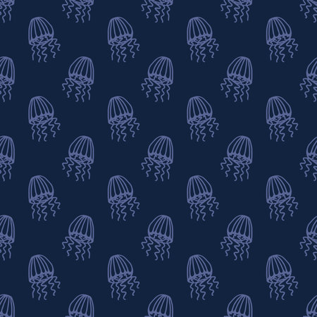 Seamless pattern with hand drawn jellyfish Sea animal Cute marine underwater creature Medusa For...