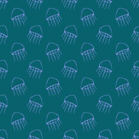 Seamless pattern with hand drawn jellyfish Sea animal Cute marine underwater creature Medusa For...