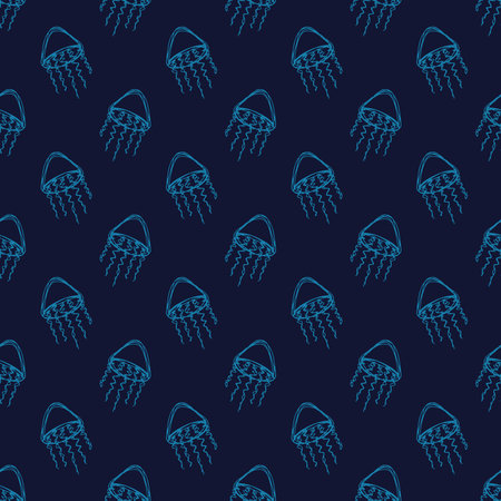 Seamless pattern with hand drawn jellyfish Sea animal Cute marine underwater creature Medusa For...