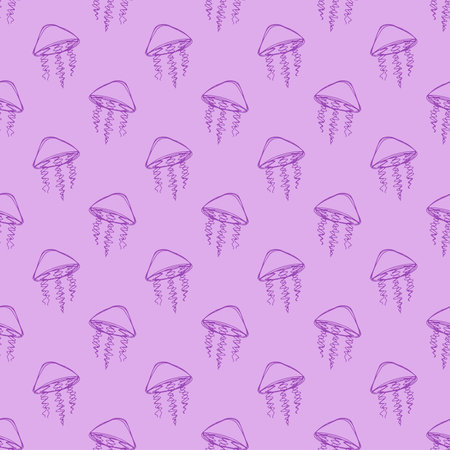 Seamless pattern with hand drawn jellyfish Sea animal Cute marine underwater creature Medusa For...
