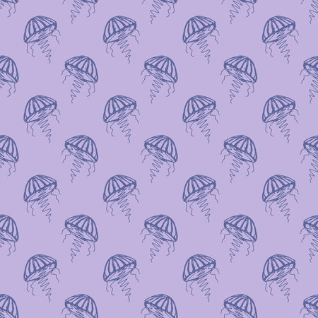 Seamless pattern with hand drawn jellyfish Sea animal Cute marine underwater creature Medusa For...