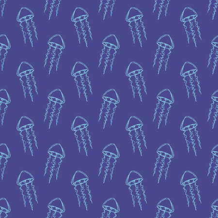 Seamless pattern with hand drawn jellyfish Sea animal Cute marine underwater creature Medusa For...