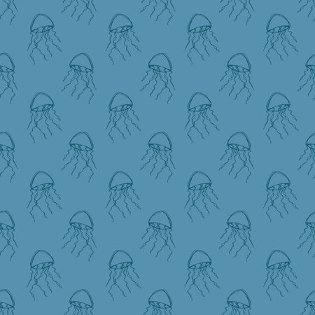 Seamless pattern with hand drawn jellyfish Sea animal Cute marine underwater creature Medusa For...