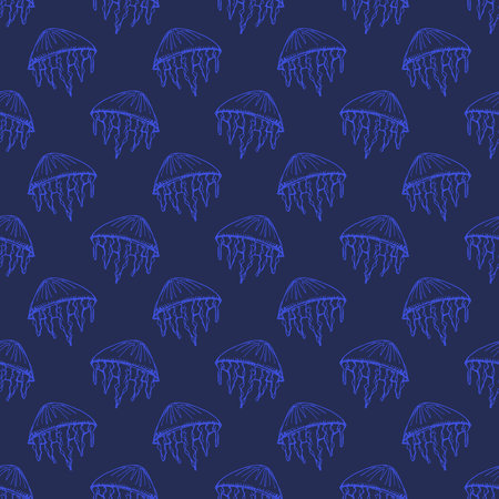 Seamless pattern with hand drawn jellyfish Sea animal Cute marine underwater creature Medusa For...
