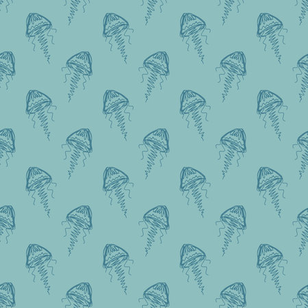 Seamless pattern with hand drawn jellyfish Sea animal Cute marine underwater creature Medusa For...