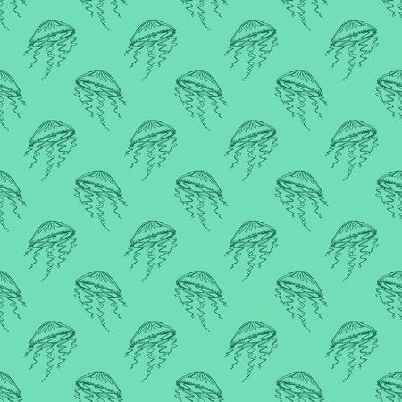 Seamless pattern with hand drawn jellyfish Sea animal Cute marine underwater creature Medusa For...