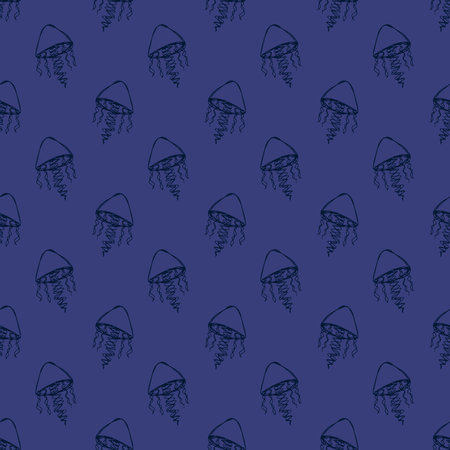 Seamless pattern with hand drawn jellyfish Sea animal Cute marine underwater creature Medusa For...