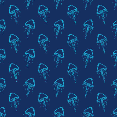 Seamless pattern with hand drawn jellyfish Sea animal Cute marine underwater creature Medusa For...